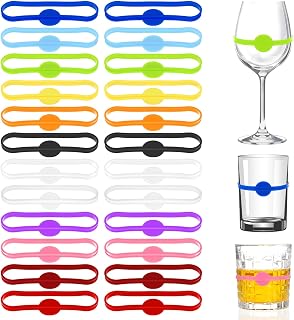 24 marcadores de tazas para bebidas, marcadores de bebidas de silicona con etiqueta en tira | Marcadores de bebidas de silicona para copas de vidrio, botellas de copa de vino, etiquetas, marcadores de bebidas multicolores para identificación de invitados