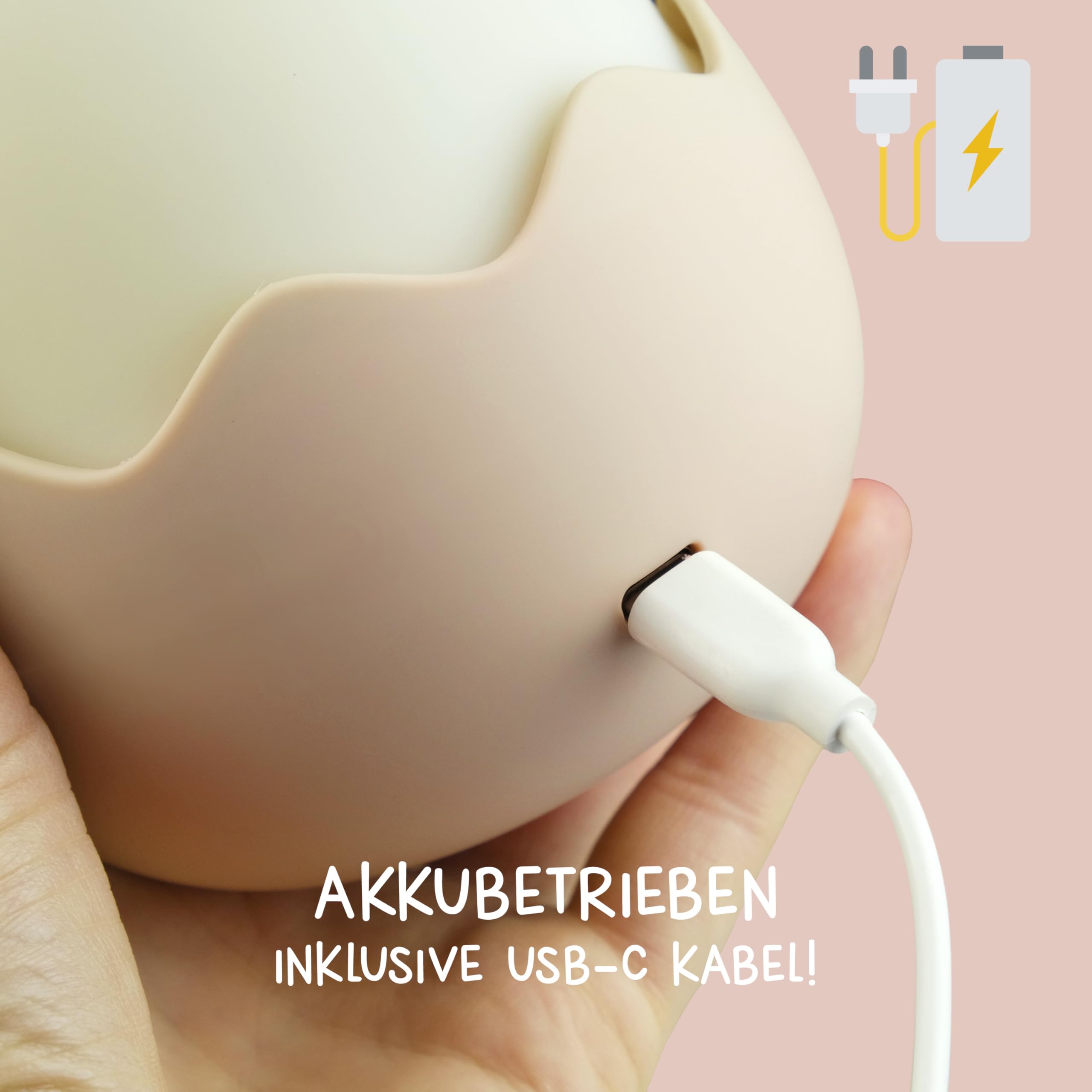 MegaLight LED Nachtlicht Kinder | Nachtlicht Baby ohne verschluckbare Kleinteile | Stilllicht dimmbar Touch | Nachtlampe USB Aufladung | Eggy Egg
