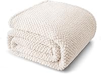 WHALEFLOTILLA Queen Size 90x90 Fuzzy Fleece Blanket - Fluffy Warm Soft Ivory Jacquard for Bed, All-Season Lightweight Cozy Comfort