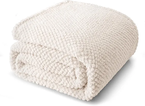 Whale Flotilla King Size Fuzzy Fleece Blanket for Bed, 90x104 Inch Fluffy Warm Soft Jacquard Blankets for All Season, Lightweight and Cozy, Ivory