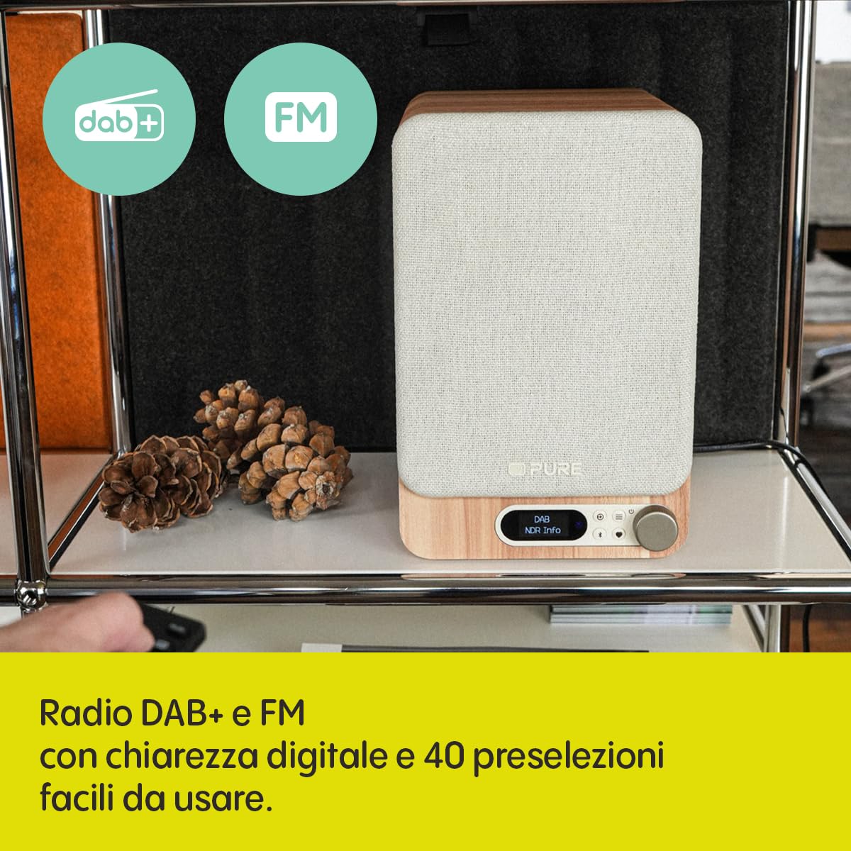 Pure Classic Active TV HiFi Radio Soundsystem con vero stereo, HDMI ARC, Bluetooth 5.3, DAB+ e radio FM, scheda audio USB-C, display OLED, telecomando, bianco cotone/rovere