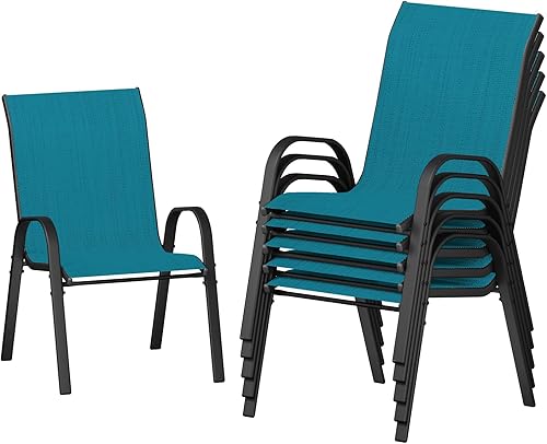 Miniatura 31 de UDPATIO Juego de 2 sillas de patio, sillas de comedor apilables plateadas para exteriores con respaldo alto, silla de tela de textileno transpirable