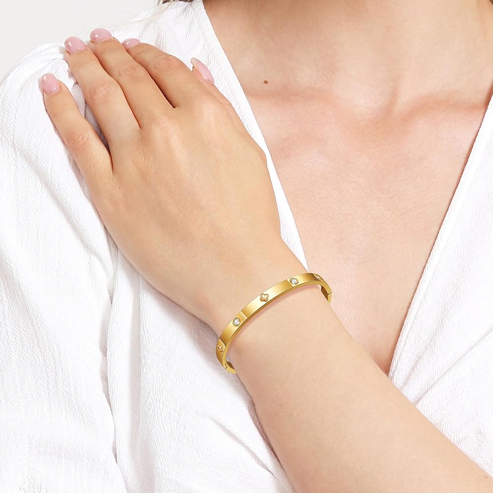 Bracciale Rigido Oro Grosso E Largo Per Donna – Impilabile E Strutturato – Gioiello Regalo, Diametro 6,5 Cm