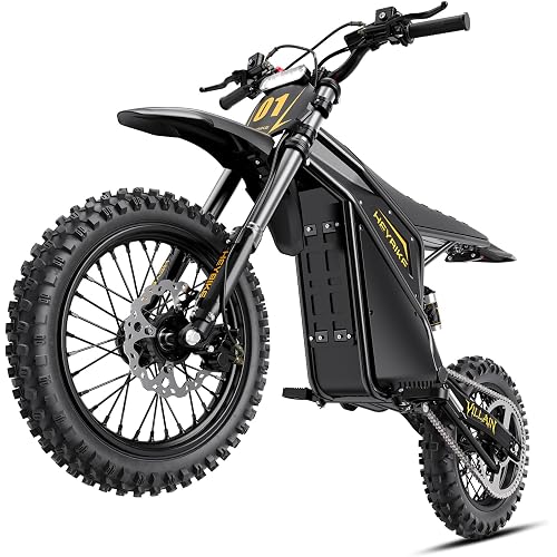 Heybike Villain Electric Dirt Bike, 4160W Motor 52V 26AH Battery, 45 MPH Top Speed, 50 Miles Range – 14"/12" Fat Tire Dirtbike with Hydraulic Brakes, E-Bike for Off-Road & Trail（Obsidian Black）