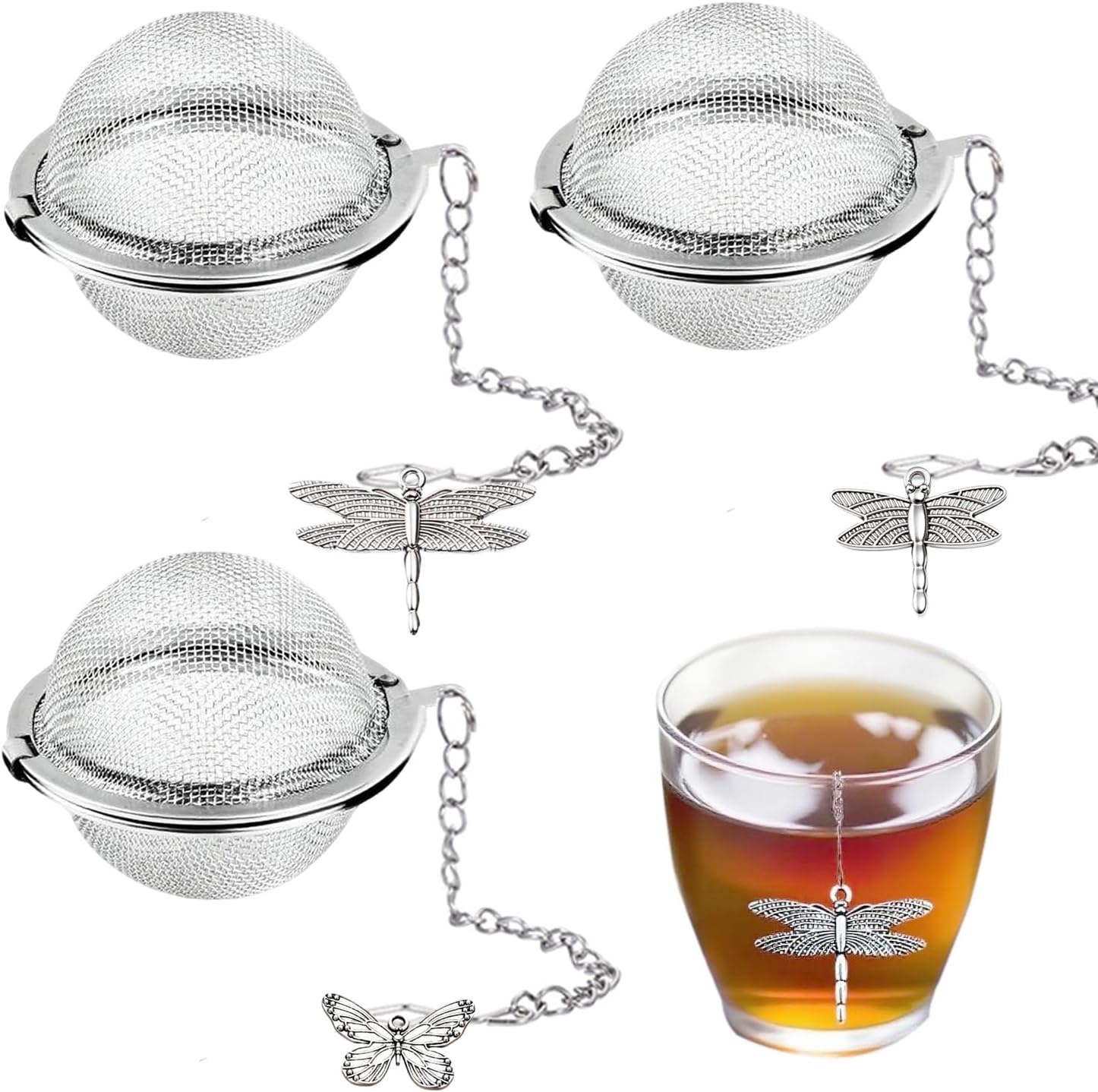 Tea Infusers for Loose Tea 3 Sets Tea Infuser Loose Leaf Tea Steeper Tea Stainless Steel Ball Mesh Tea Strainer Filters with Crtstal Pendant (Animal 4)