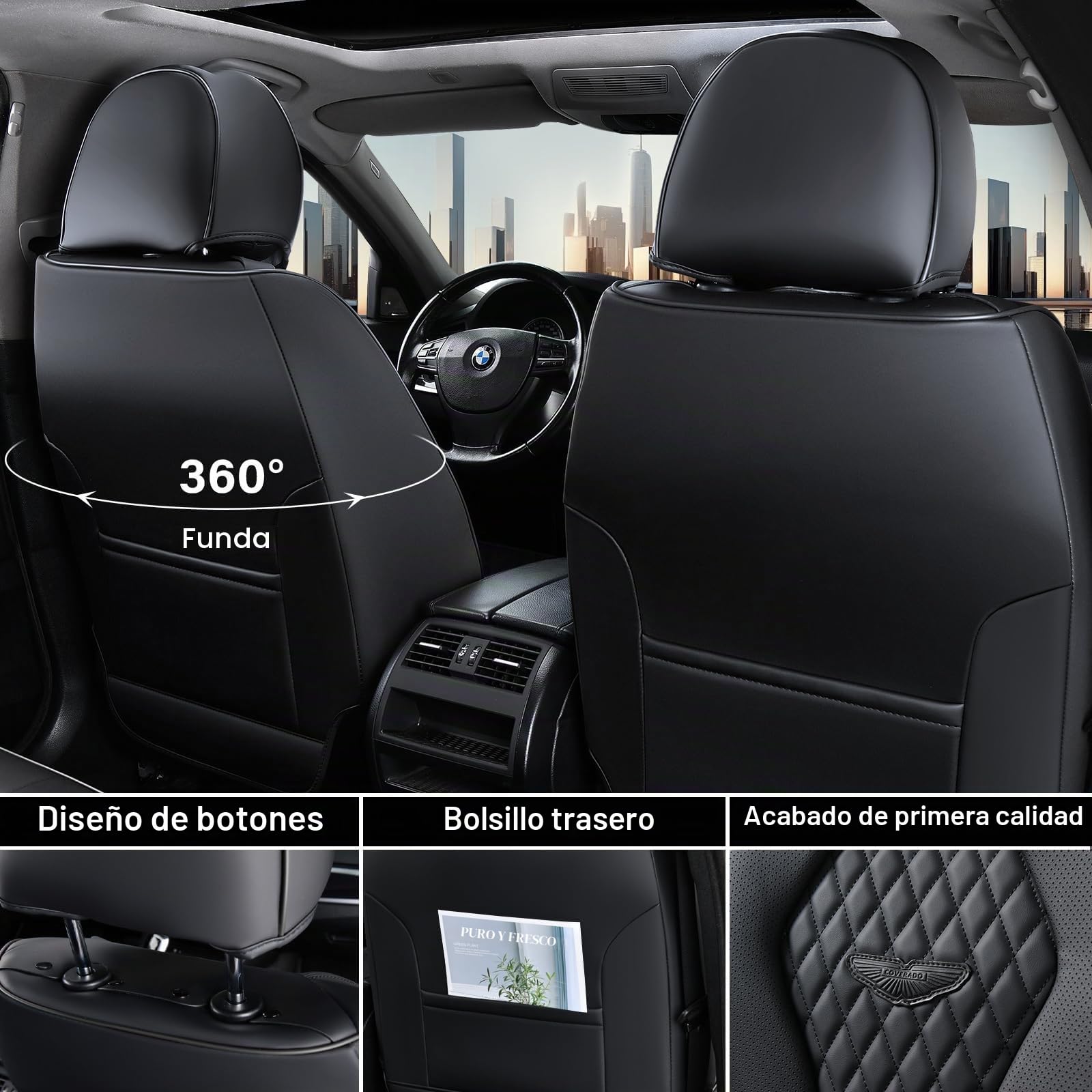 Coverado Fundas para Asientos de Coche, Cubierta del Asiento de Cuero Impermeable, Protectora de Asiento, Adecuada para la mayoría de Las camionetas SUV de Lujo B8839 Seat