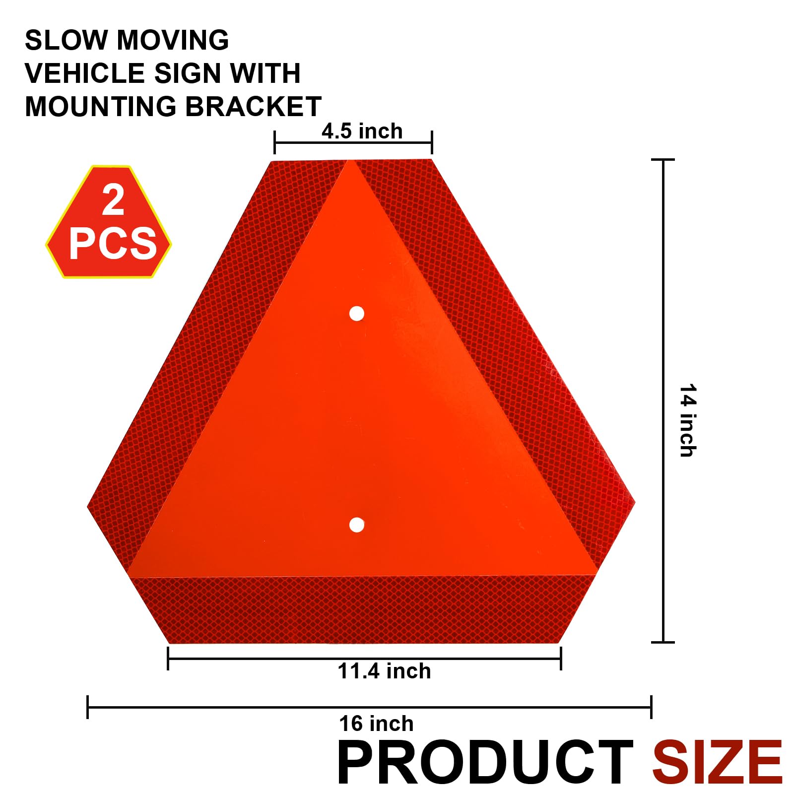 Nicunom 2 Set Slow Moving Vehicle Sign with Mounting Bracket, 14"X16" Slow Moving Vehicle Triangle Sign 80-Mil SMV Safety Signs for Golf Cart Tractor UTV, Diamond Grade Reflective Up to 7 Years Outdoor — Amazon image 2