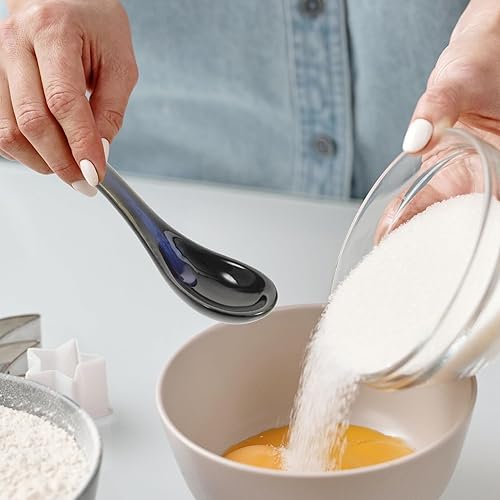 Miniatura 6 de Cuchara de cerámica asiática de cerámica, cucharas de sopa japonesas, cuchara de sopa japonesa, adecuada para sopa, salsa, pastel (2 piezas)