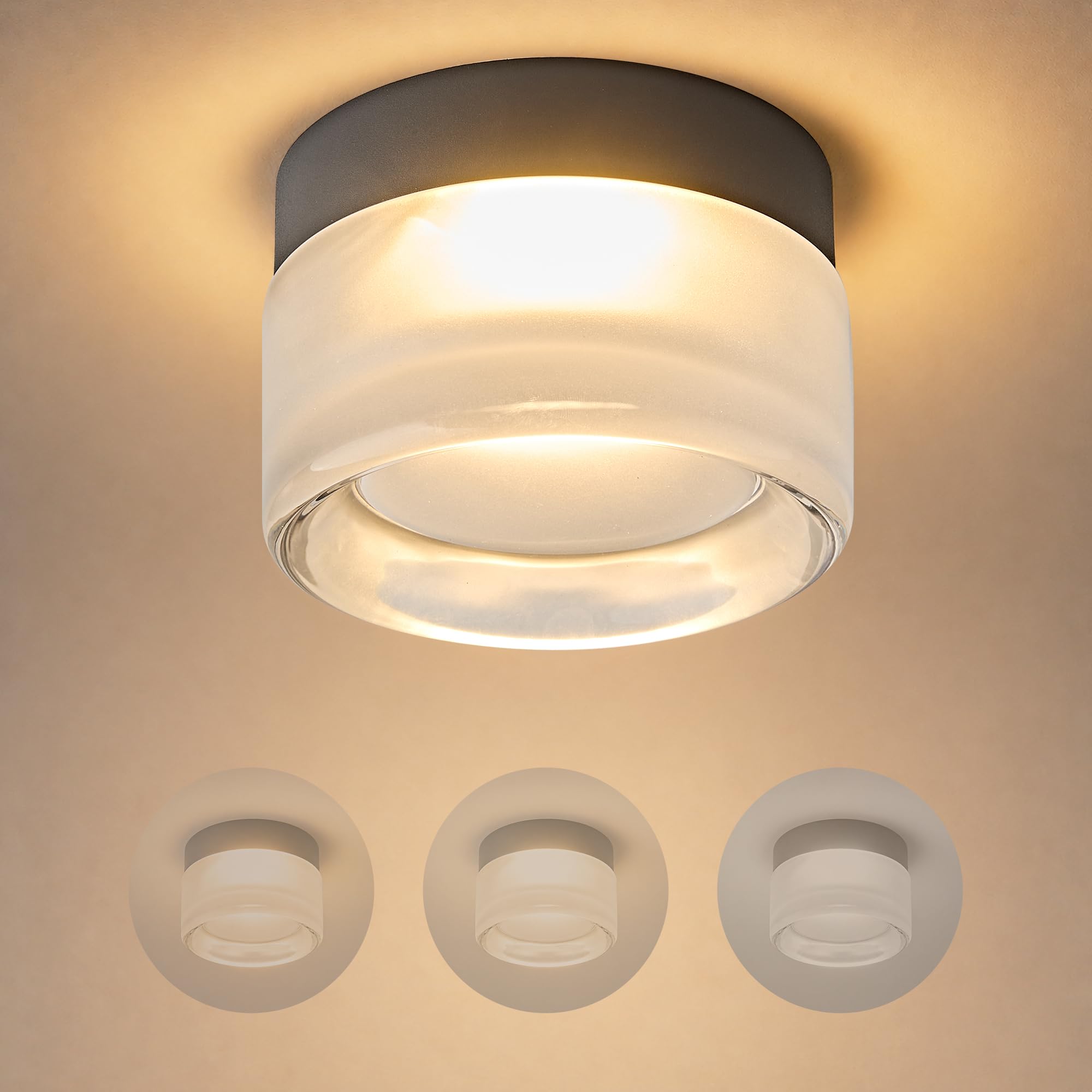 Photo 1 of OKELI Modern Glass Ceiling Light 5.1" Black 15W 900LM 5CCT