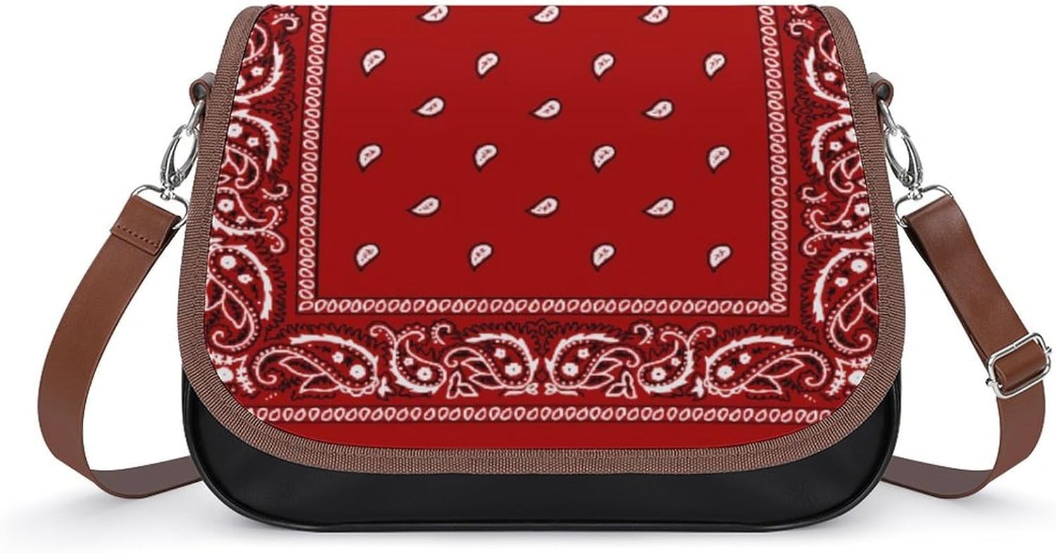 Bandana RedWomen's Faux Leather Crossbody Bag, Waterproof Wrinkle-Resistant Shoulder Bag with Detachable Strap, Large Capacity Casual Handbag, Fashion Daily Purse for Shopping Work Dating, Ideal Gift