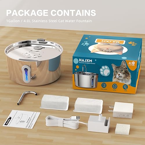 Miniatura 8 de Fuente de agua para gatos de acero inoxidable, dispensador automático de agua para perros de 135 oz4 litros con bomba ultra silenciosa y 2 filtros