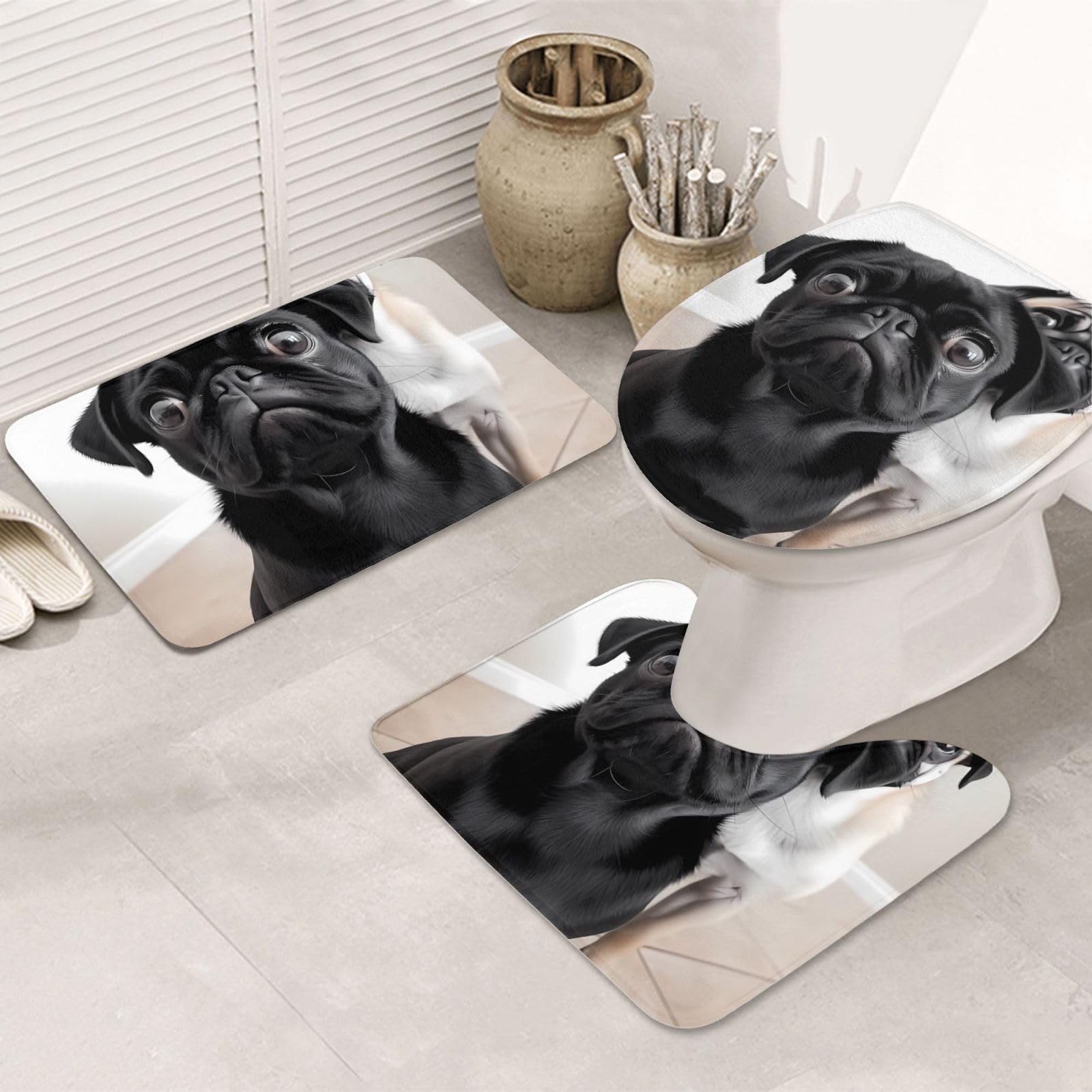 Tapis de bain carlin noir OUSIKA lot de 3 pièces en forme de U