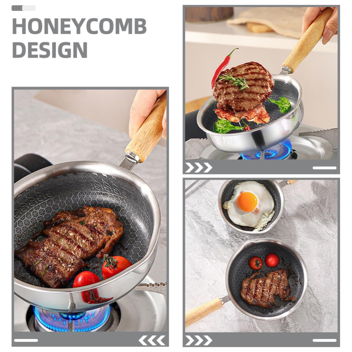 316 Edelstahl Bratpfanne, Waben Antihaft Pfanne, Induktion 32 cm, für Steak und Eier, Korrosionsbeständig, Wärmeverteilung, für Küche
