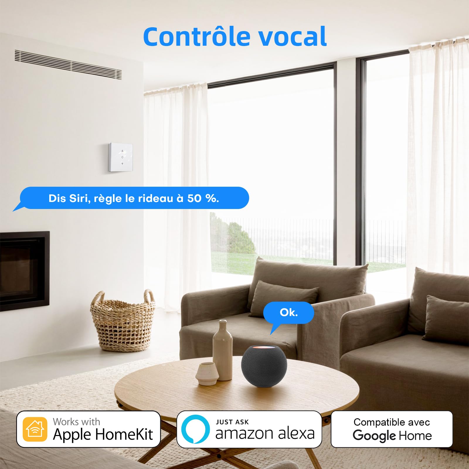 Maxcio Interrupteur Connecté WiFi Volet Roulant HomeKit Alexa [Fil Neutre] | Interrupteur Intelligent Pour Rideau Compatible Google Home, Calibrage En Un Clic & Contrôle De Pourcentage, Minuterie 2er