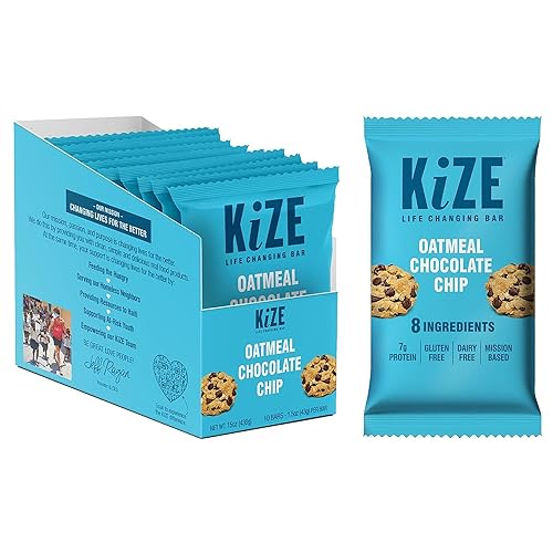 KiZE Barra energética, avena con chispas de chocolate, 8 ingredientes alimenticios reales limpios y simples, 0.27 onzas de proteína, sin gluten, sin