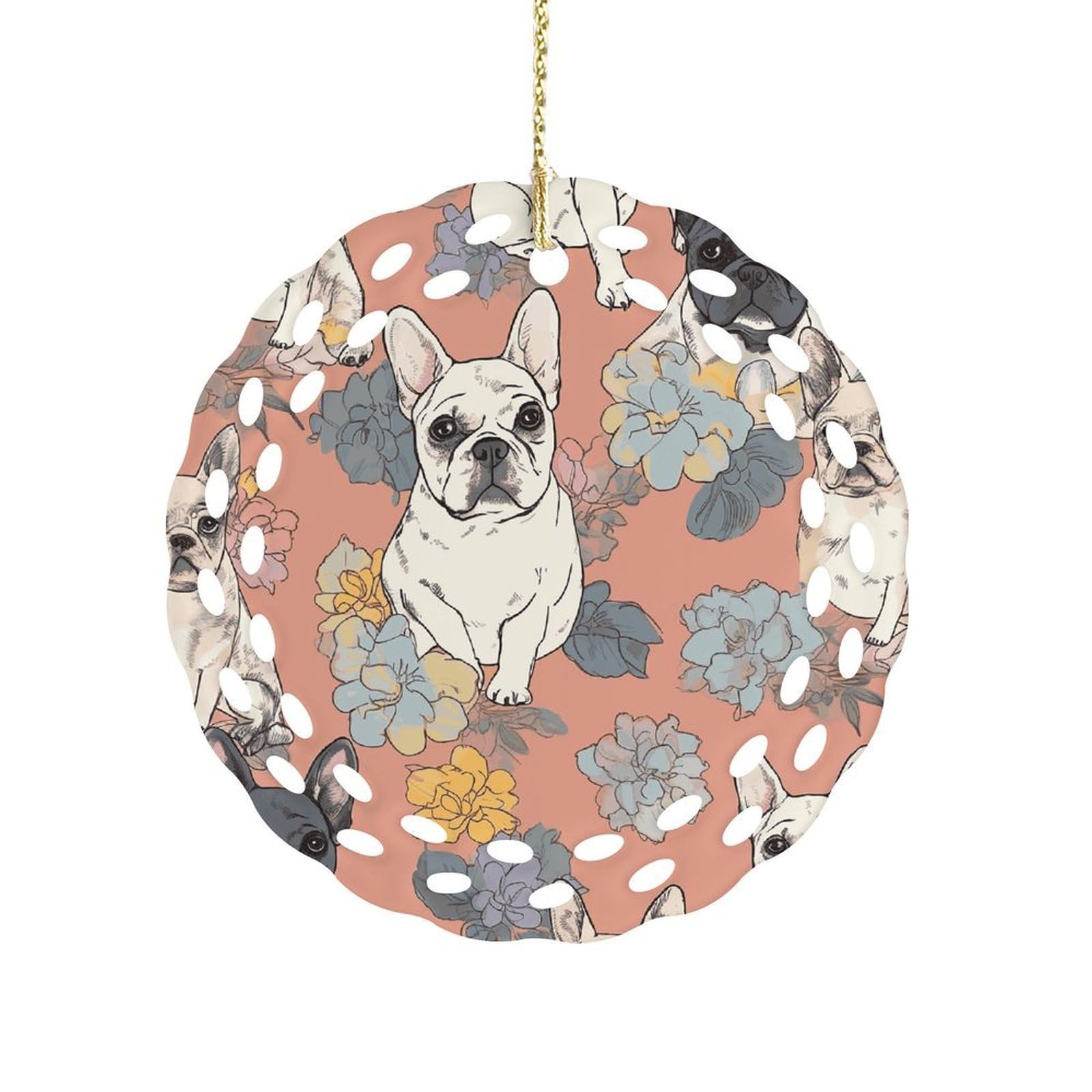 Fekiloot Women's Style French Bulldog Print Ceramic Ornaments 3 Inch Round,Holiday Keepsake For ,Girls,Pet Owners,Hanging Ornament Gifts Idea For Home