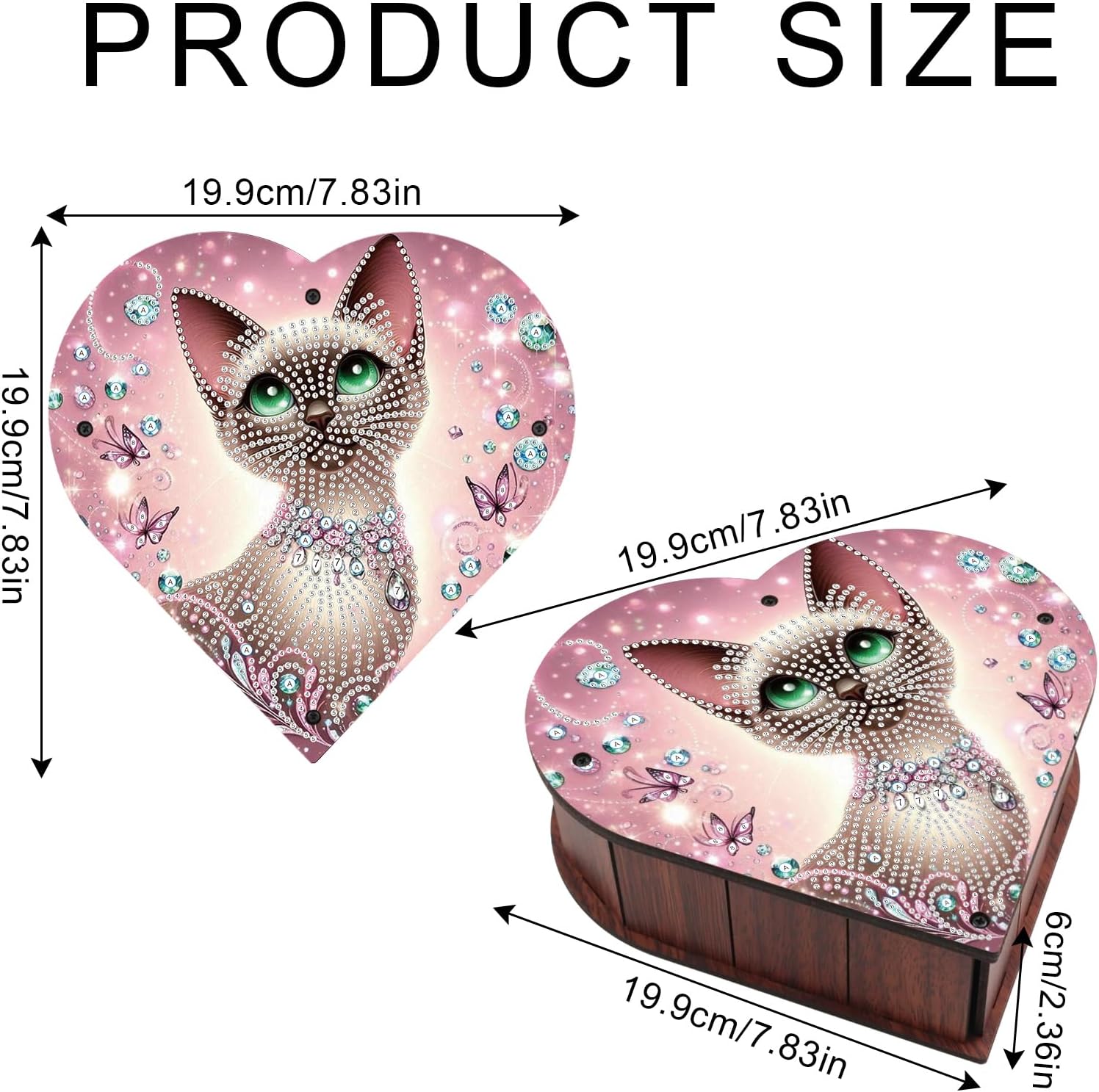DIY Diamond Painting Storage Box Kit, Wooden Special Shaped Diamond Art Organizer with Siamese Cat, Decorative Rings Necklace Gift Case for Women, for Valentine's Day Dresser Desktop Decor image 2