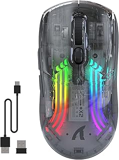 ATTACK SHARK X2 Wireless Gaming Mouse, Tri-Mode Wireless Mouse-2.4Ghz/Bluetooth 5.0/USB C Wired, Ergonomic PC Gaming Mice with Transparent Shell-PixArt 3212-RGB Backlit-Silent Click for Win/MAC, Black
