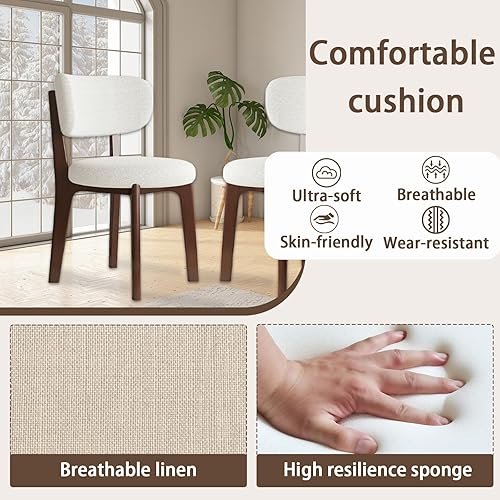 Miniatura 4 de Sillas de comedor de madera maciza, juego de 2 sillas de comedor modernas de mediados de siglo con marco de madera y sillas de comedor tapizadas