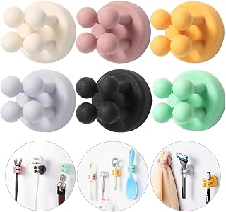 iBetterLife 6 Pack Silicone Toothbrush Razor Holders - Self-Adhesive Wall Mount Hooks for Bathroom Shower Kitchen - Waterproof Reusable Cute Multifunctional