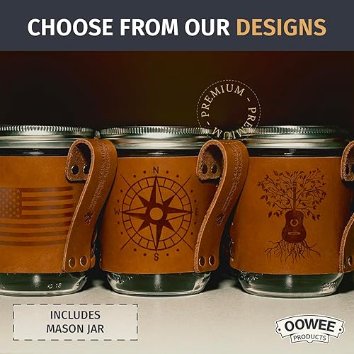 Miniatura 5 de Oowee - Tarro de boca ancha con funda de cuero con diseño de bandera estadounidense, elegancia patriótica para conservas, manualidades y decoración,