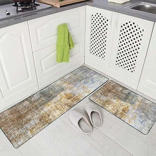 Vista 175 de TOMWISH - Tapetes de cocina para piso, color turquesa, gris, abstracto, pintura artística, 17 x 48 + 17 x 24 pulgadas, juego de alfombras de cocina