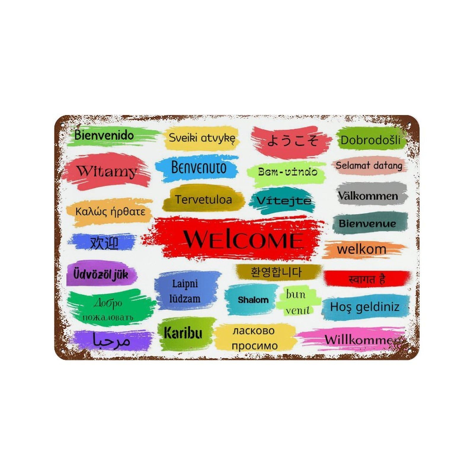 xiaoxiaoshen Multilingual Hello Poster,Colorful International Greeting (2) Wall Decor Art Metal Tin Poster Modern Home Decor Art Home Bar Shop Decorations Vintage Sign 20x30cm