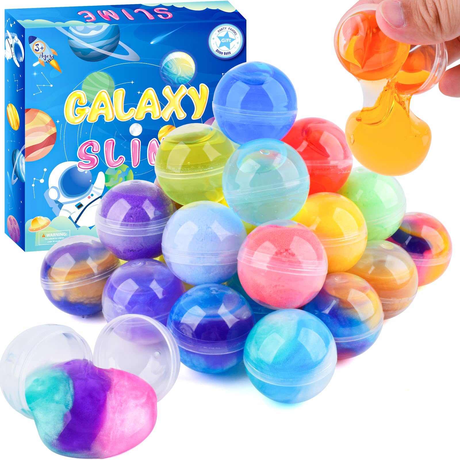 32 Pack Galaxy Slime Balls, Galaxy Slime Party Favor for Kids, Super Soft & Non-Sticky, Mess-Free, Stress Relief Toys, Birthday Gifts for Girls and