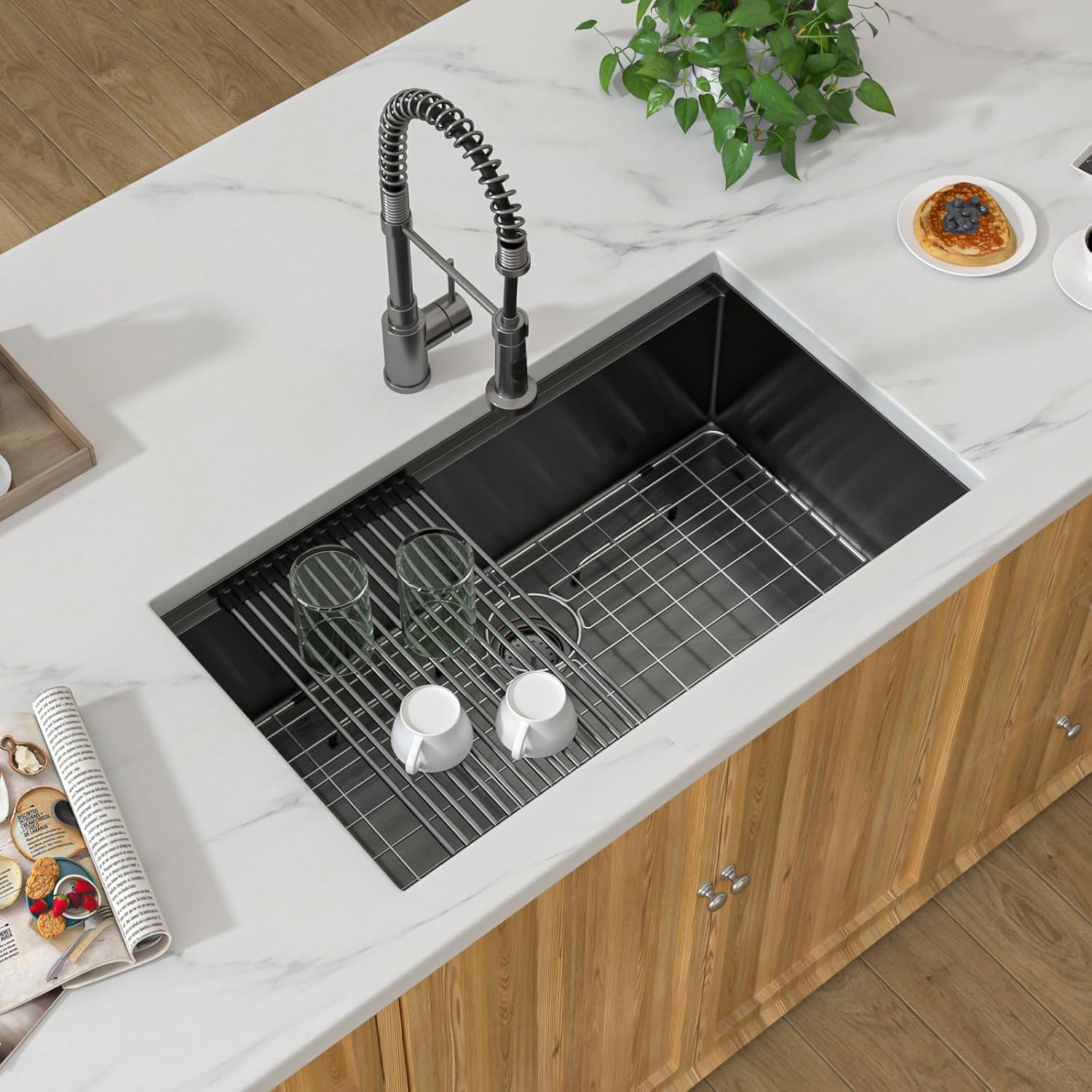 36 Undermount Kitchen Sink Black - Donsdey 36"×19" Undermount Sink Ledge Workstation Gunmetal Black NANO-PVD 16 Gauge Stainless Steel Under Counter Single Bowl Basin