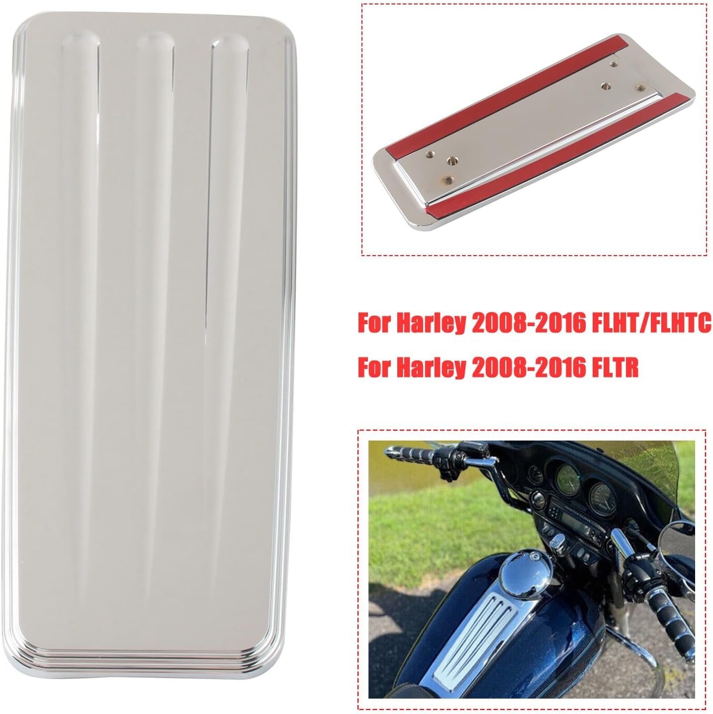 Cut Front Fuel Gas Tank Dash Insert Cover for Harley 2008-2016 FLHT/FLHTC & 2008-2016 FLTR Black+Chrome 1 Pcs