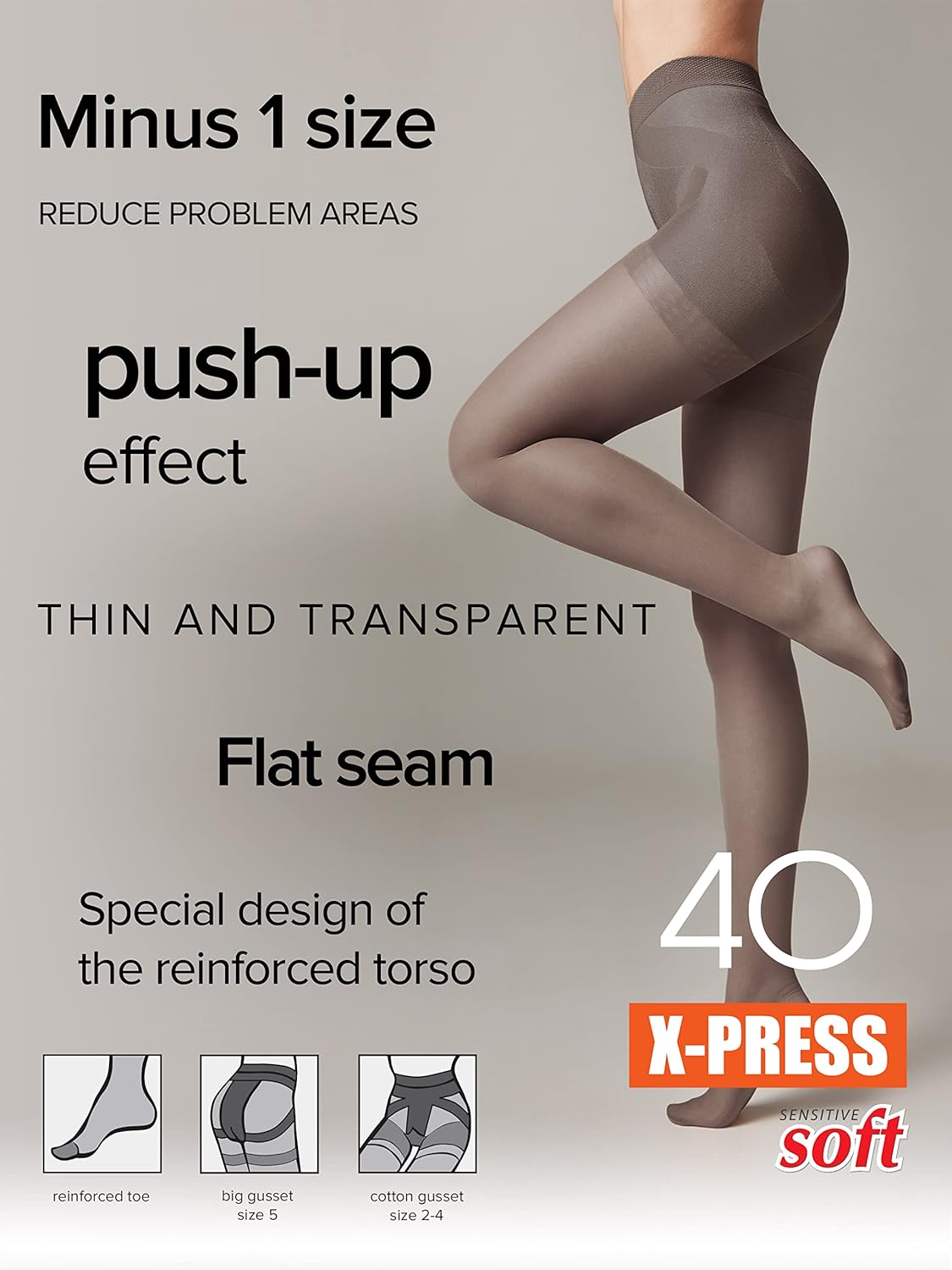 Conte High Waist Control Top Shaping Semi Opaque Pantyhose Tights X-Press 40 Den - Image 3