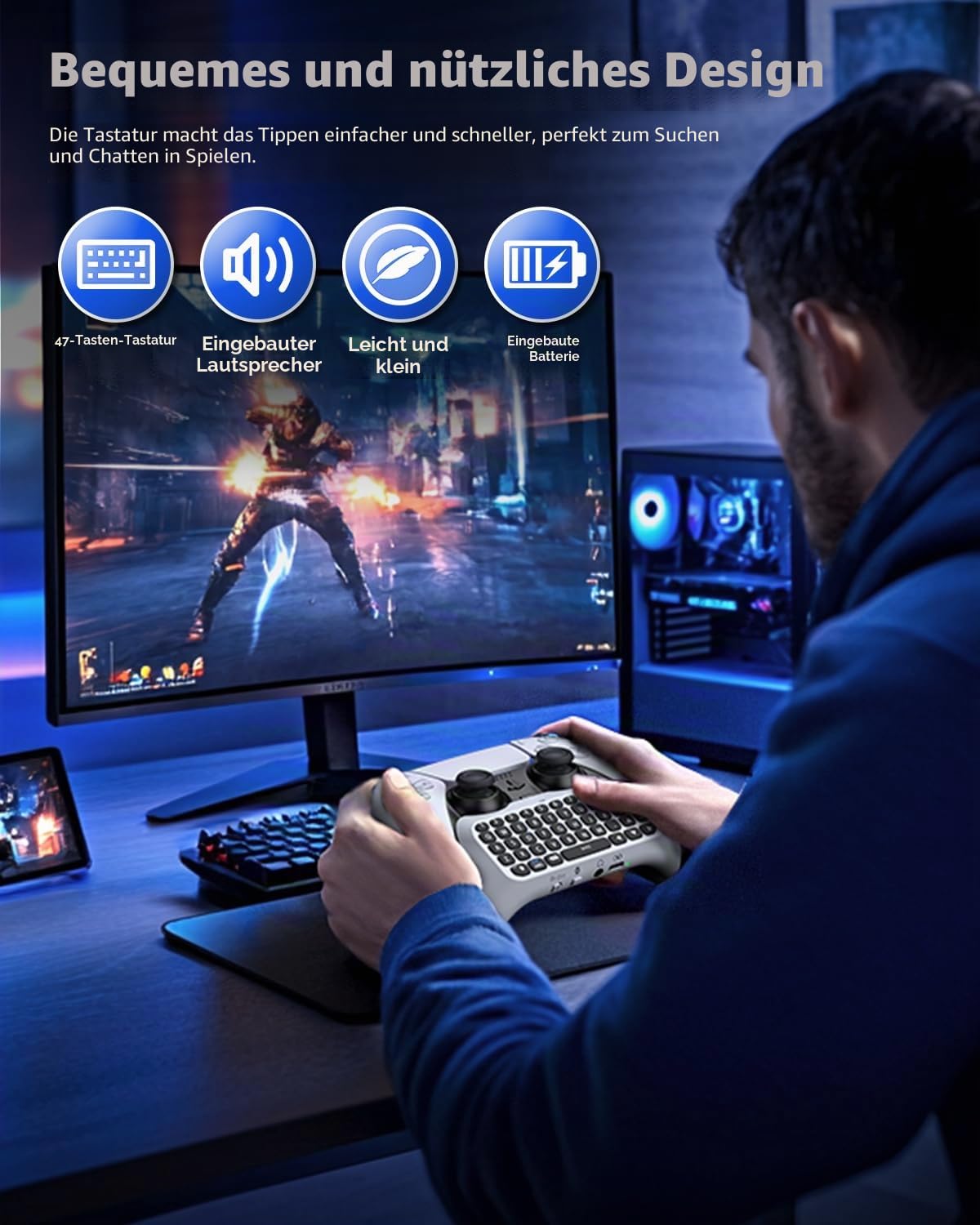 Wireless Controller Tastatur für PS5 Pro Slim, Bluetooth 3.0 Mini Portable Gamepad mit eingebautem Lautsprecher Audio Jack für Playstation 5 Voice Chat Board für Messaging und Gaming Live Chat
