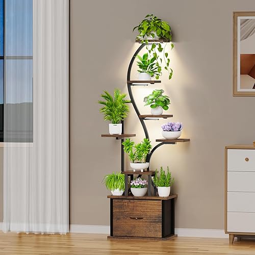 Miniatura 7 de Soporte para plantas de interior con luces de crecimiento - Estantería iluminada de 8 niveles para plantas de interior con cajón, soporte grande de