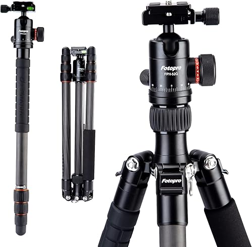 Fotopro Trípode de fibra de carbono de 62 pulgadas para cámara, trípode de viaje ligero con cabeza de bola, monopie desmontable con placa de