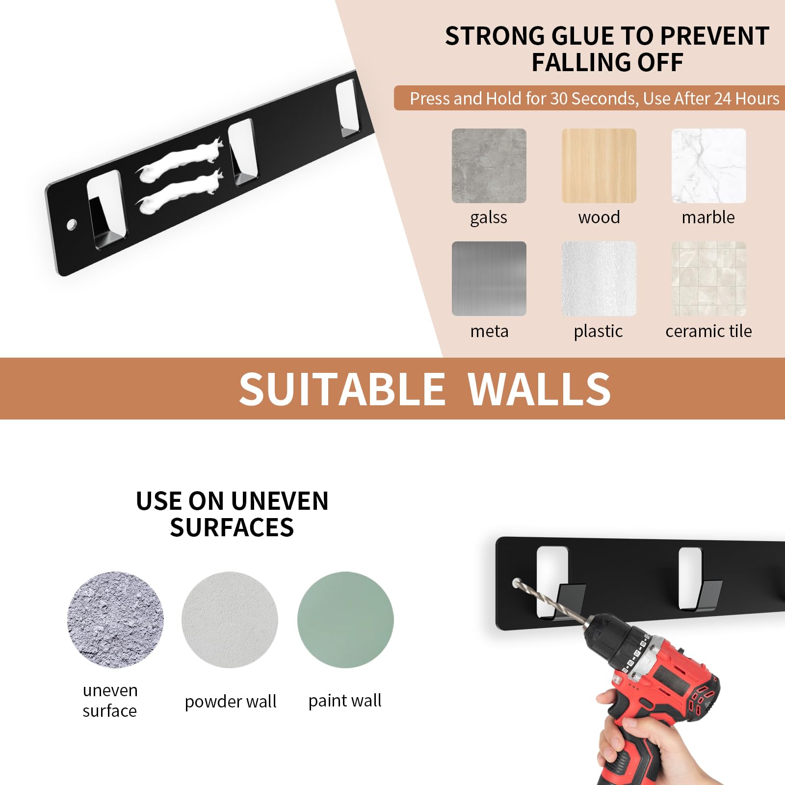 2 Portachiavi Da Parete Con 5 Ganci - Adesivo O A Vite, Bianco, Per Ingresso, Casa