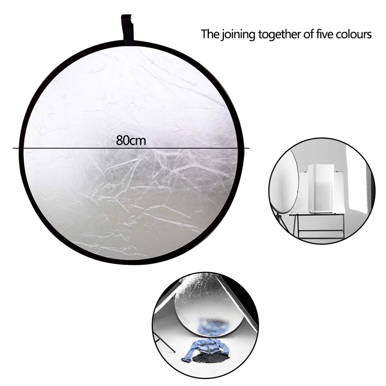 5in1 Riflettore 80CM Pannello Riflettente Pieghevole Multi-disco con Borsa, Traslucido, Argento, Oro, Bianco e Nero Riflettori per Illuminazione da Studio Fotografico e Illuminazione Esterna