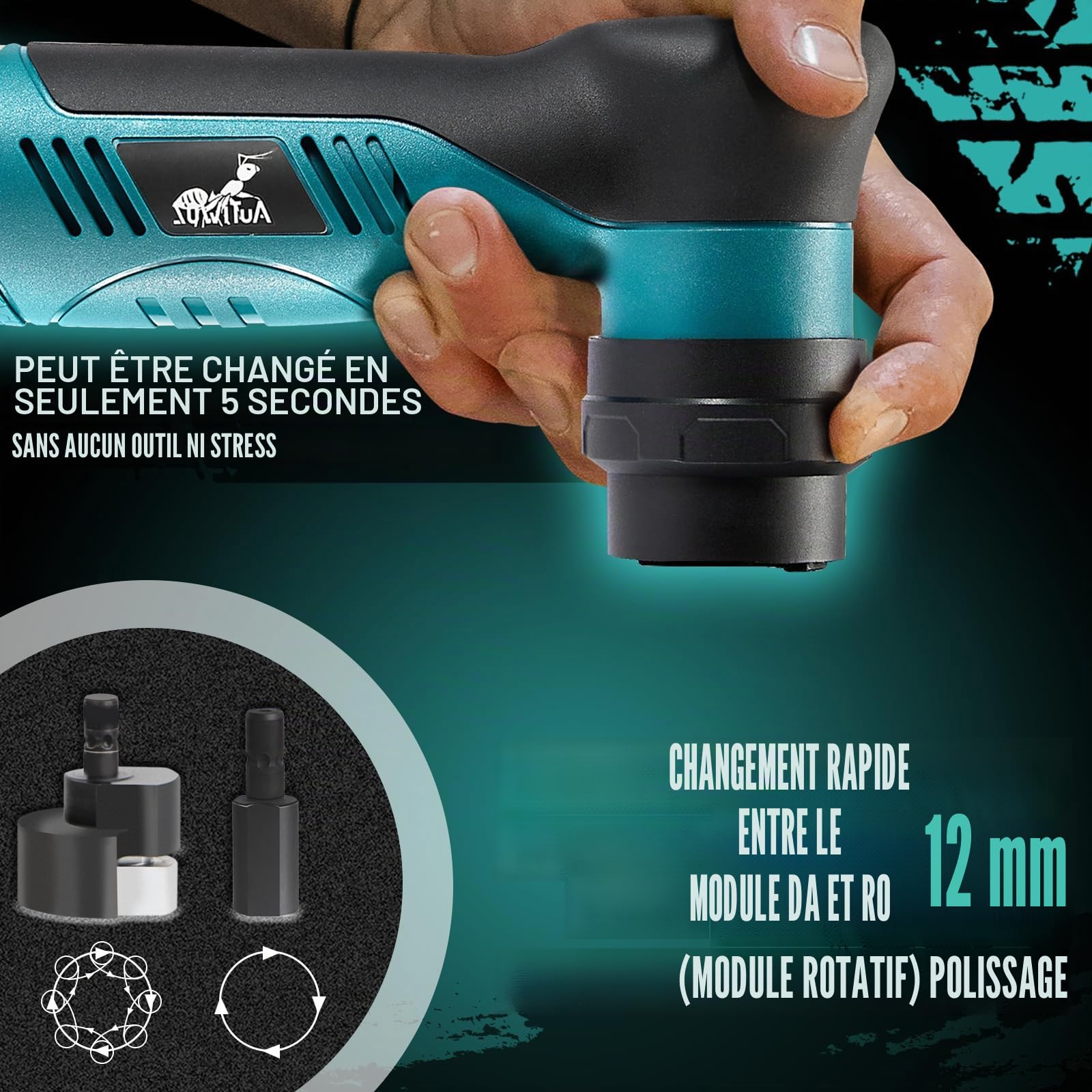 AUTIWOZ Polisseuse Sans Fil Pour Voiture, Mini 30 mm/75 mm, Élimination Des Rayures Avec Batteries Li-ion 12 V 2,0 Ah, 6 Vitesses Pour Le Détail Et Le Cirage W62