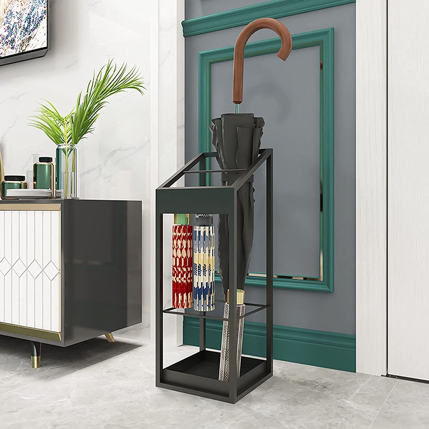 CMBSSTFC Portaombrelli Portaombrelli Quadrato in Metallo Nero Portaombrelli per la casa Interni ed Esterni Decorazioni per ingressi in Ferro Portaombrelli Porta bastoni da Passeggio