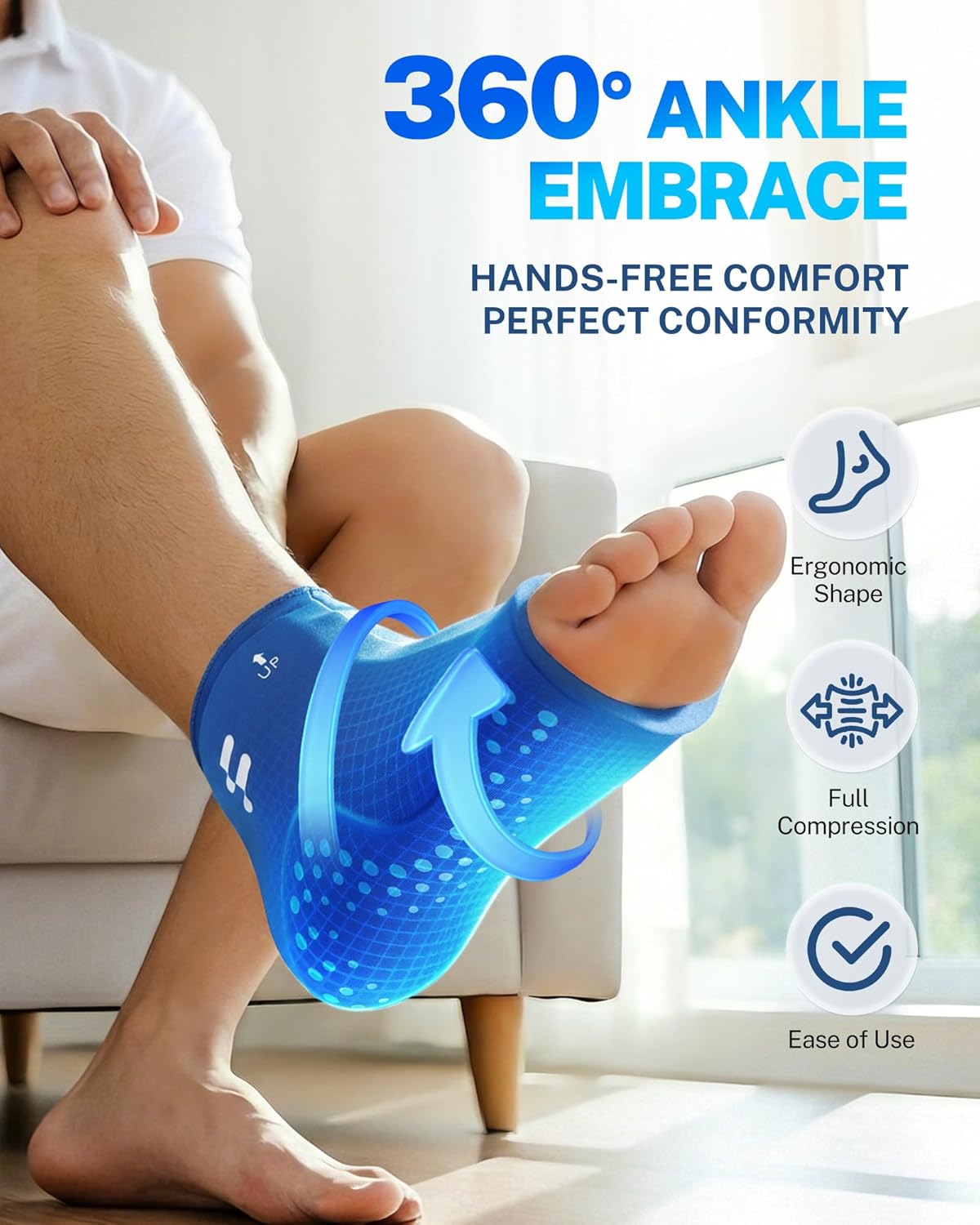 Extended Ankle Ice Pack Wrap for Sprained Ankle & Swelling Relief, Cold Compression Therapy with 30% Longer Lasting Gel, Slip-On Reusable for Plantar Fasciitis, Achilles Tendonitis, Heel Pain, L