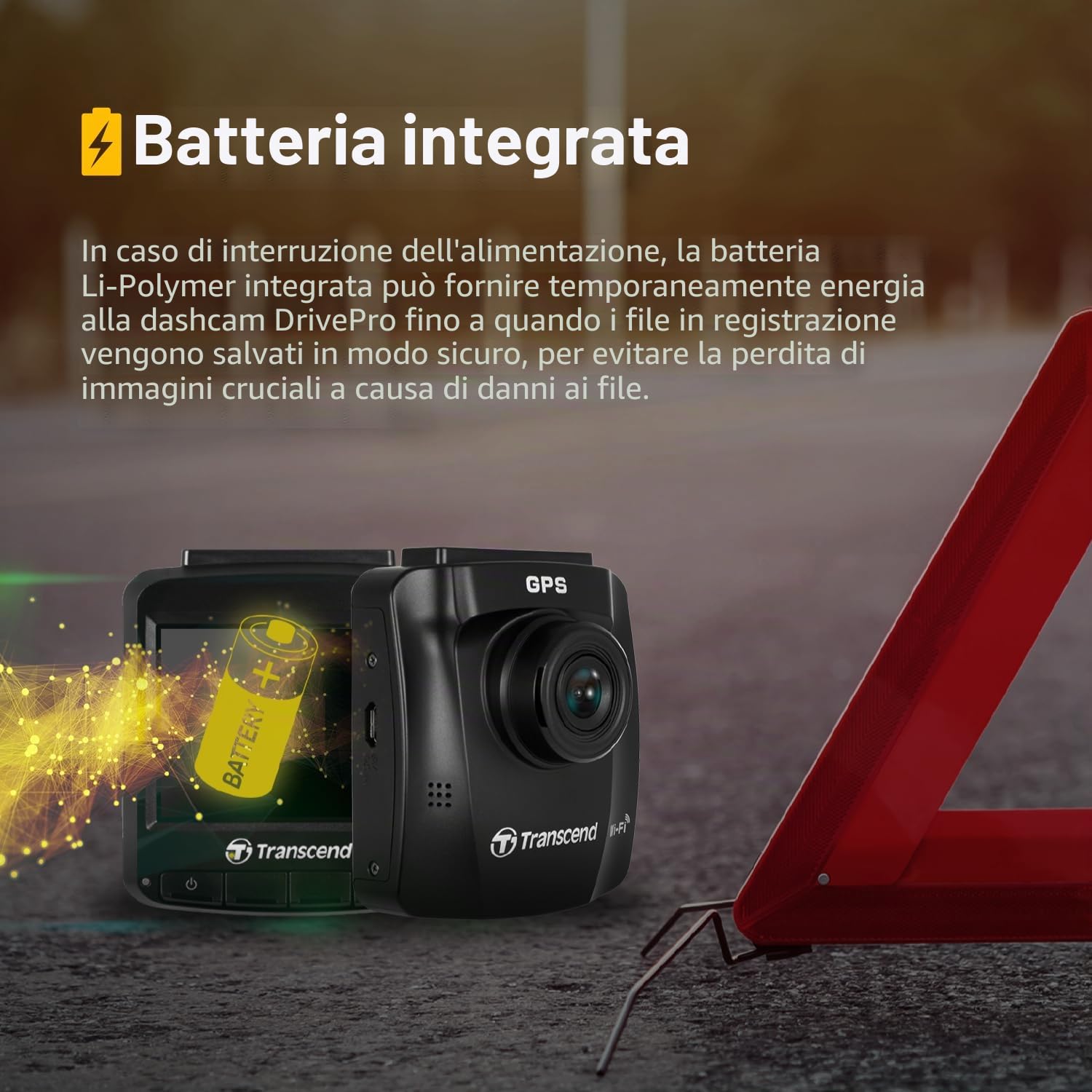 Transcend Dashcam DrivePro 250 con GPS da 64 GB, angolo di visione massimo - TS-DP250A-64G