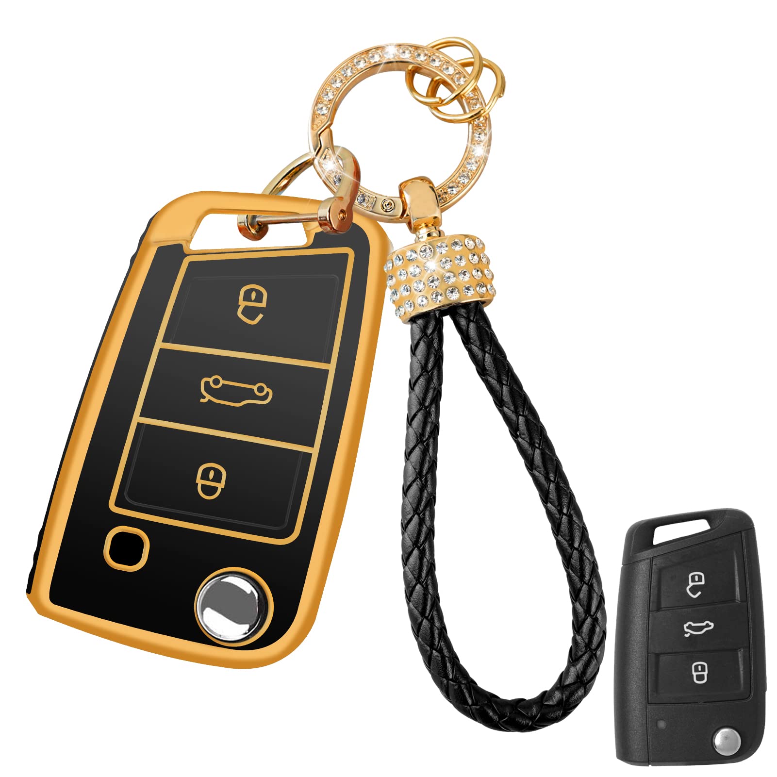 TTCR-II Yumzeco Car Key Cover,3 Buttons Remote Key Fob Cover Compatible with VW Passat Jetta MK1 MK6 Golf Touran Skoda,TPU Silicone KeyCase, Entry KeyShell with Keychain,Keyless KeyProtector Black