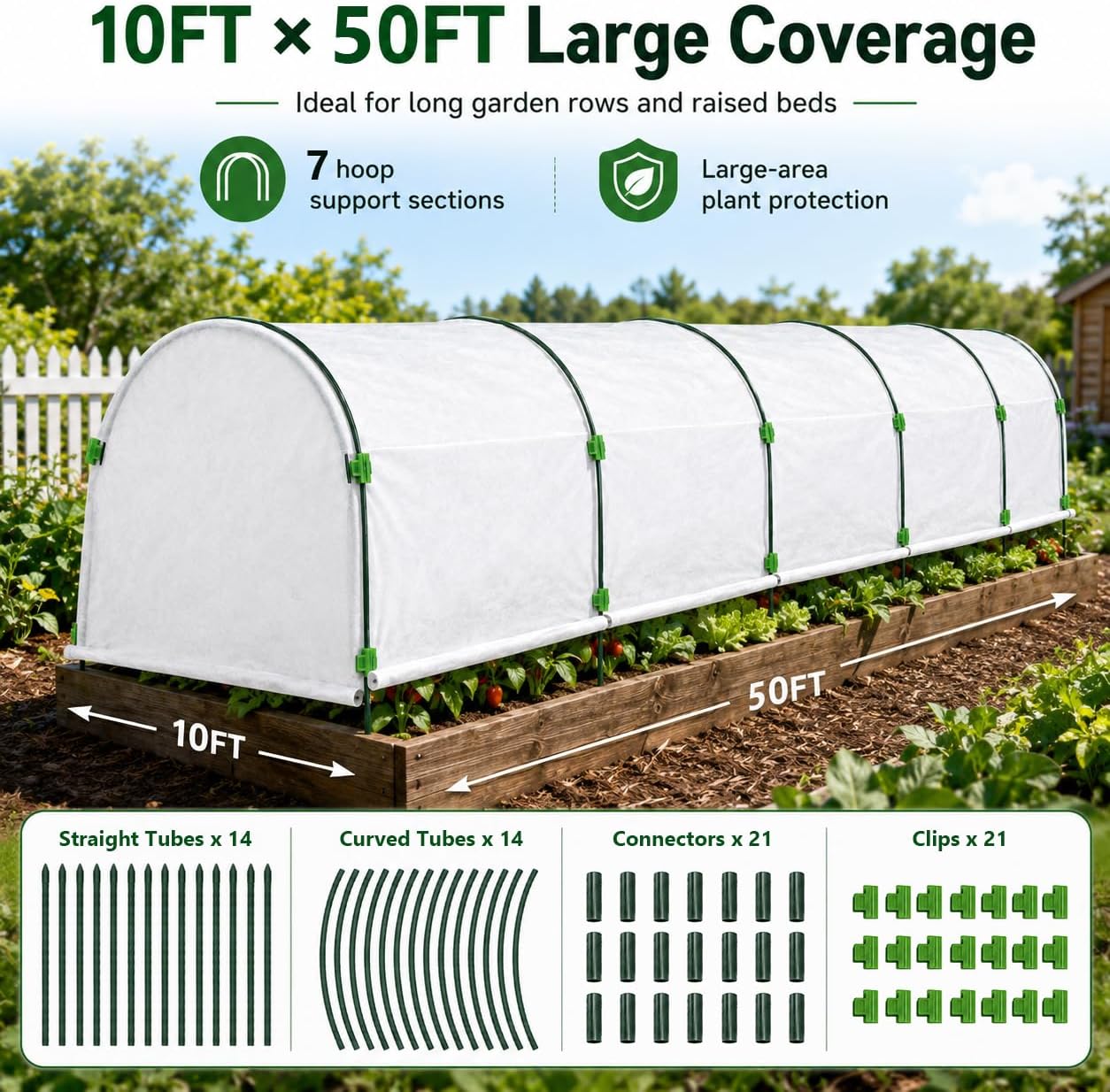 10 FT x 50 FT Frost Cloth Kit with 7 Garden Hoops image 4