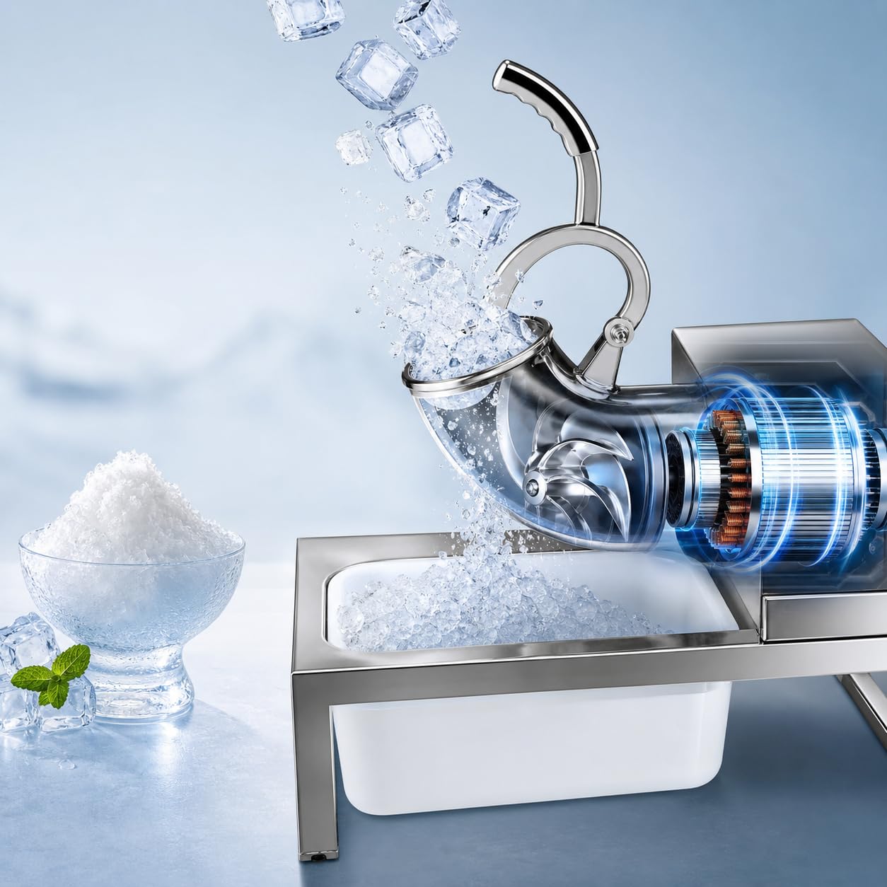 Sjyclaviger Electric Snow Cone Maker Machine, Electric Stainless Steel Snowflake Ice Shaver Machine, Ice Crusher Machine Double Blade, Shaved Ice For Summer A