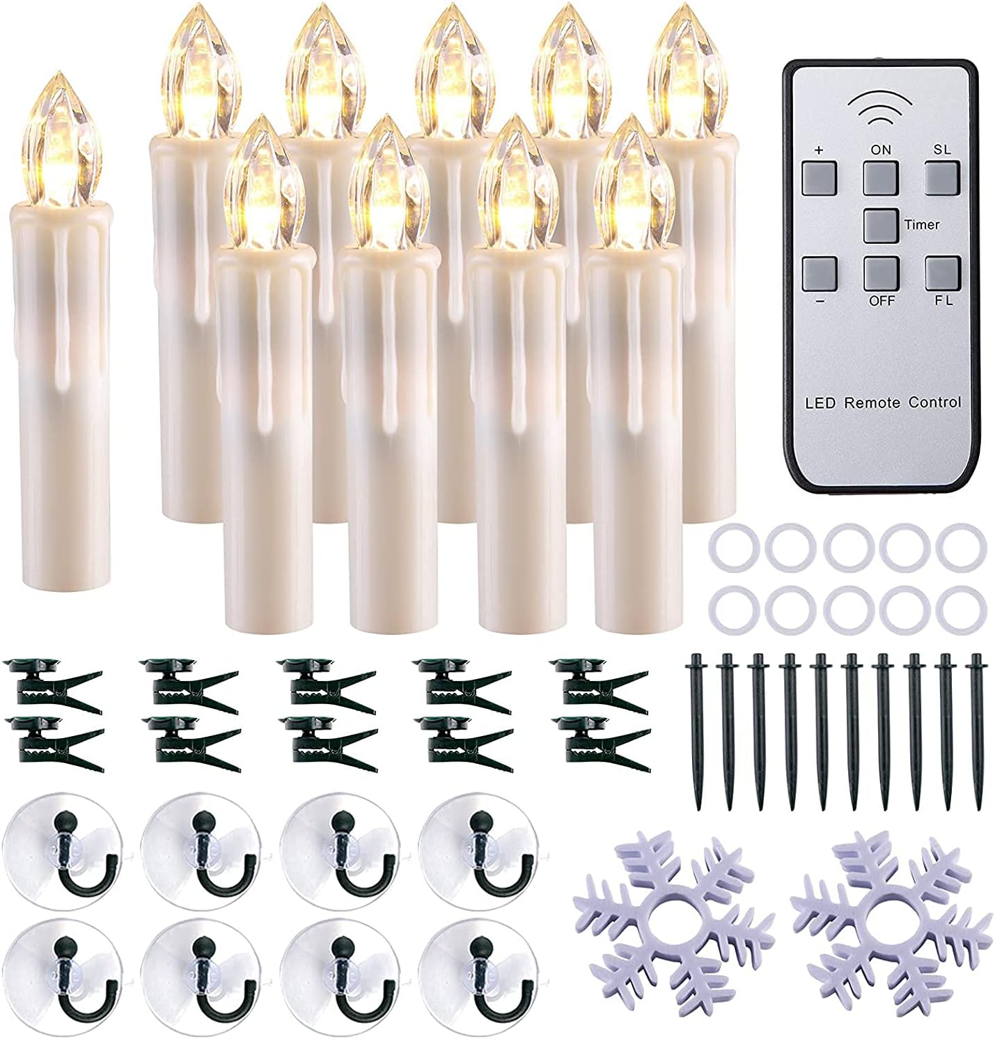 10 PCS LED Window Candles - Battery Operated Flameless Taper with Remote Updated Timer Function - Christmas Candles Warm White - Perfect for Wedding/Party/Birthday Decoration