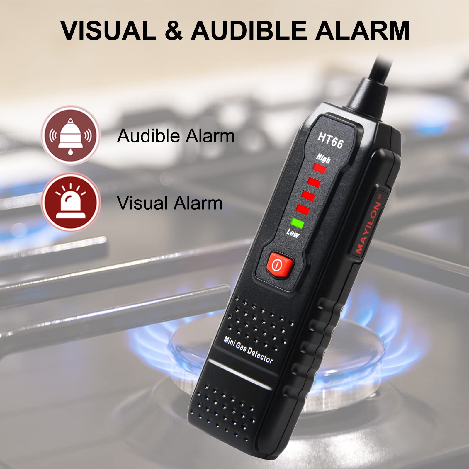 Detector de fugas de gas, probador de fugas de gas combustible, rastreador de gas portátil con alarma audible y visual para localizar fugas de gas de metano, combustible, GLP, GNL, gasolina y otros 6