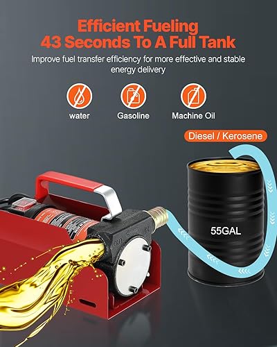 Miniatura 2 de VEVOR Kit de bomba de transferencia de combustible diésel, 12 V 10 GPM CC con boquilla de apagado automático y manguera, bomba extractora de