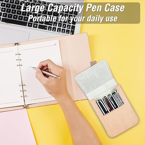 Vista 143 de Top Grain - Estuche organizador de cuero genuino para 12 bolígrafos y lápices, diseño minimalista sólido, hecho a mano, cierre magnético con cajón