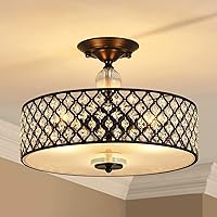 Vista 2 de Saint Mossi - Lámpara de araña de techo semiempotrada, moderna lámpara de techo de cristal K9 para comedor, sala de estar, dormitorio, 11 pulgadas