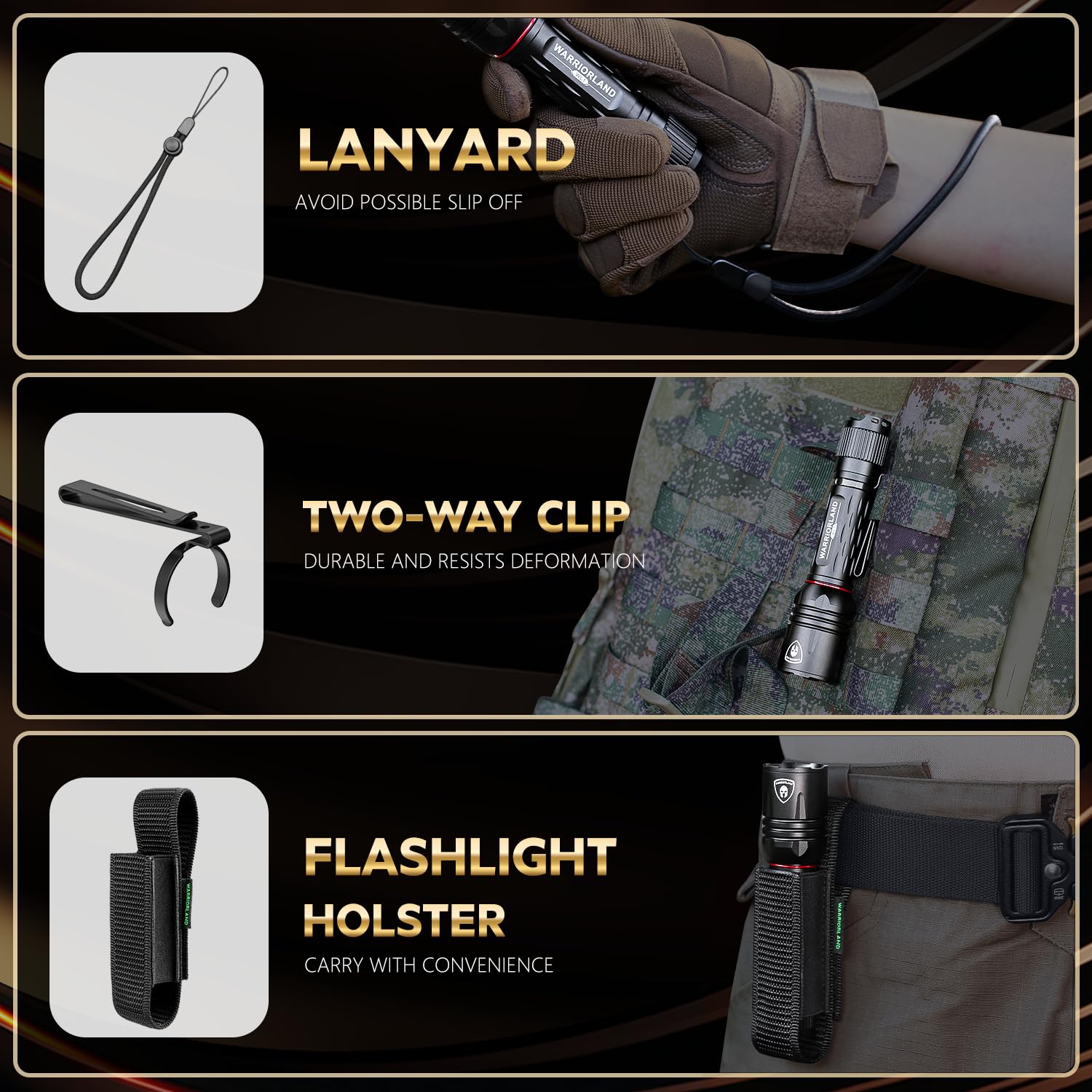 Warriorland 1600 Lumens Tactical Flashlight Compact Handheld Flashlight With 3 D