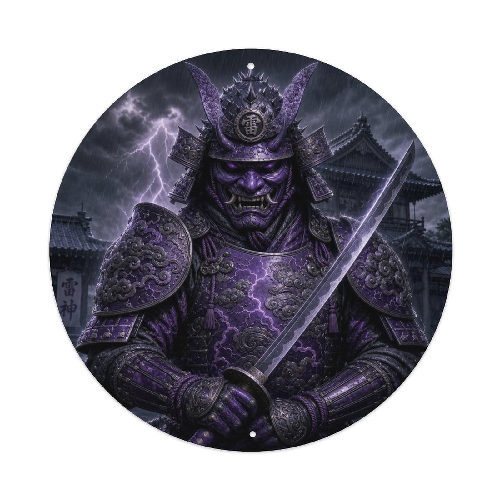 Samurai Warrior Violet Storm Hannya Mask Guardian Vintage Metal Tin Sign Plaque Wall Decor for Cafe, Club Bar, Office, Garden Metal Poster 8x8Inch